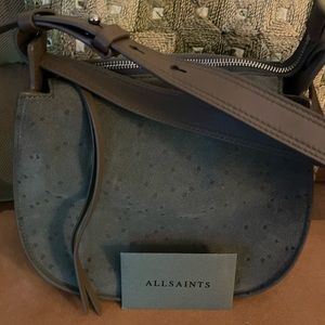 NWOT ALL SAINTS Echo mini hobo style shoulder horseshoe shaped suede purse. E4